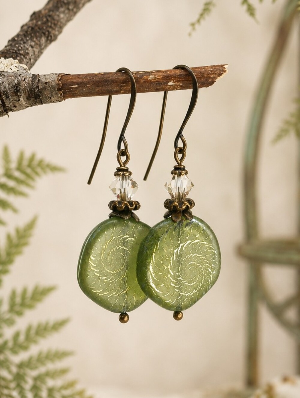 Spiral Fern Earrings Botanical Woodland Nature Jewelry Hand Crafted